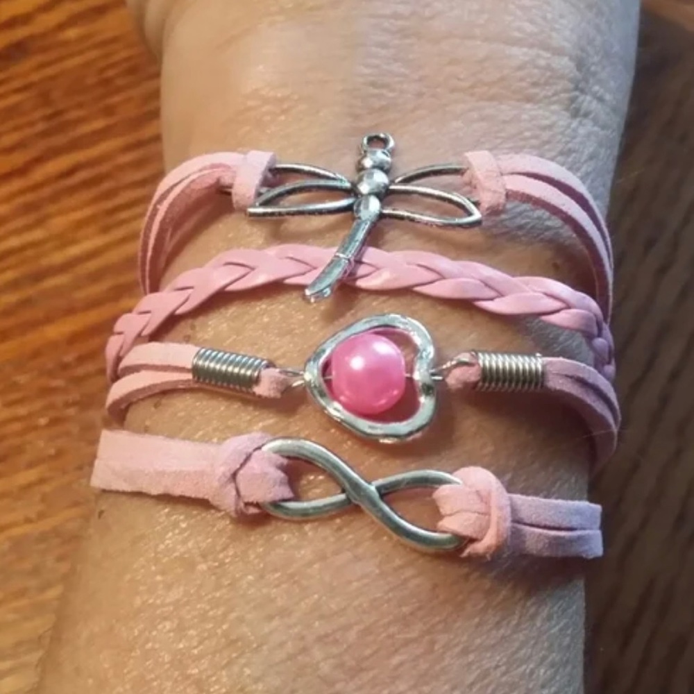 New Trendy Dragonfly/Pearl ln Heart/Infinity Multi Layer Charm Bracelet